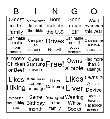 Youth Bingo Card