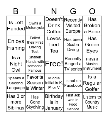 HOLIDAY CONVERSATIONAL BINGO Card