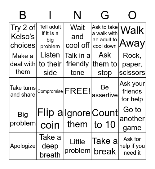 Kelso Bingo Card