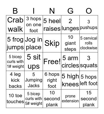 Physical Therapy Bingo Card