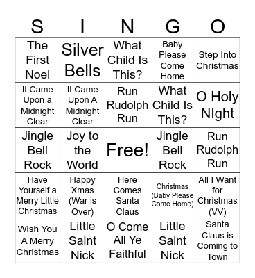 Christmas Carol Bingo Card
