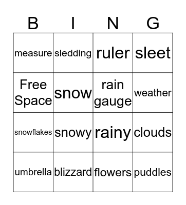 Snowy/Rainy Bingo Card