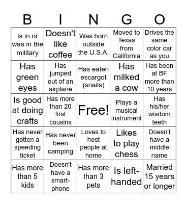 Find Someone Who __________ Bingo Card