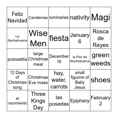 Feliz Navidad Bingo Card
