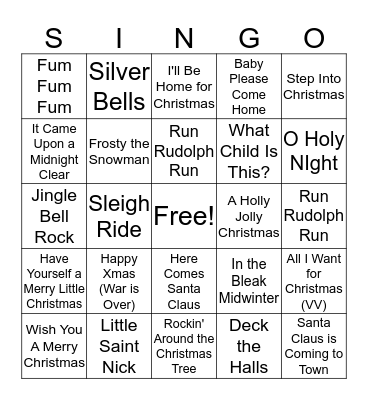 Christmas Carol Bingo Card