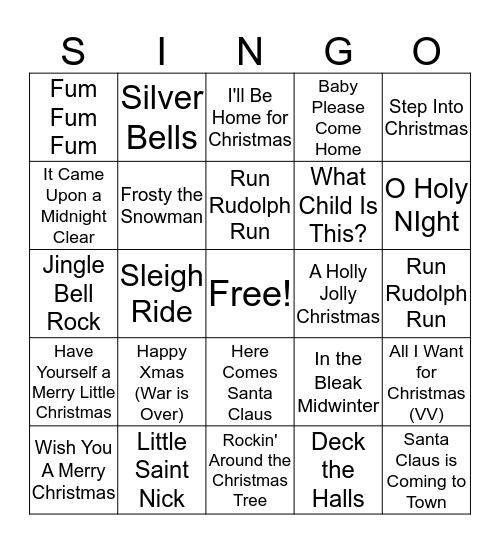 Christmas Carol Bingo Card