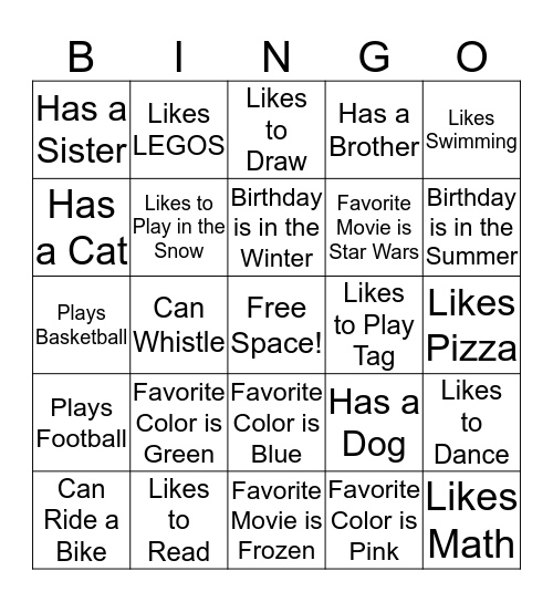 Get to Know You Bingo Card