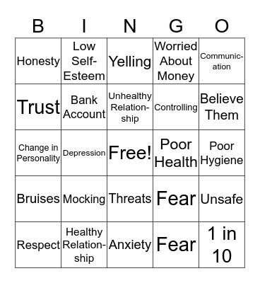 Elder Abuse Bingo Card