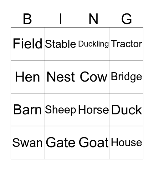 On the farm Bingo Card