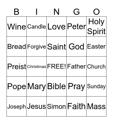 1st Grade Catechism  Bingo Card