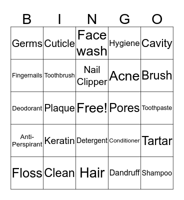 Hygiene Bingo Card