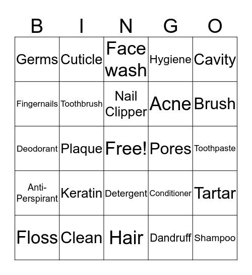 Hygiene Bingo Card