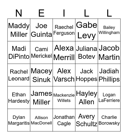 Mrs. Neill's BINGO Card