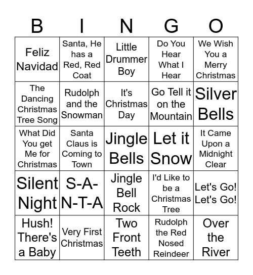 Christmas Music Bingo Card