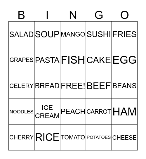 FOOD BINGO Card