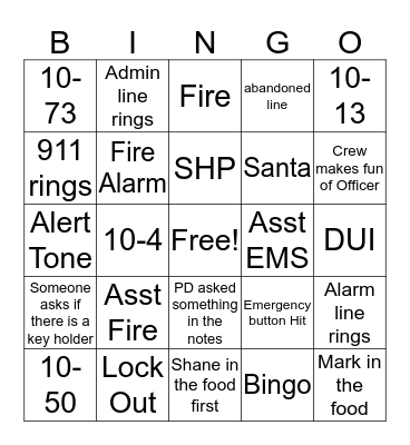 Crew Shenanigans Bingo Card