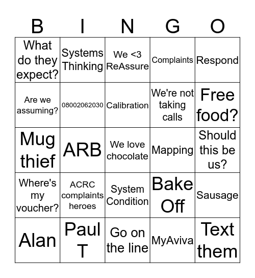 Complaints Bingo Card