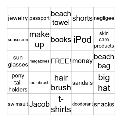 Honeymoon Bingo Card