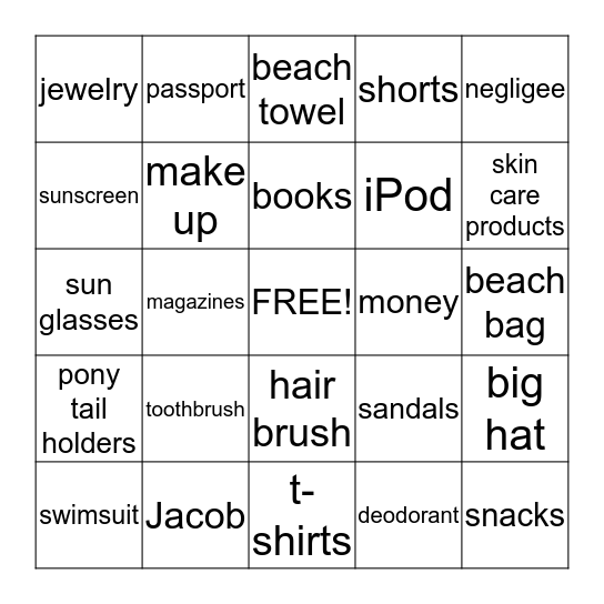 Honeymoon Bingo Card