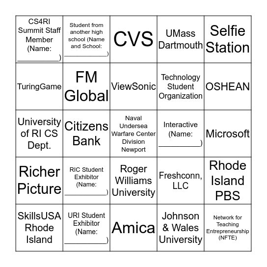 CS4RI Summit Bingo Card