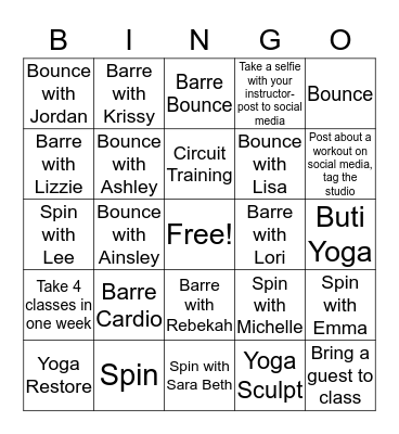 Studio51st January 2020 Challenge Bingo Card