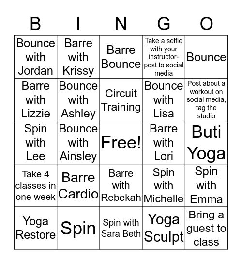 Studio51st January 2020 Challenge Bingo Card