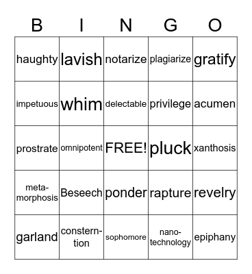 Lesson 7  Bingo Card