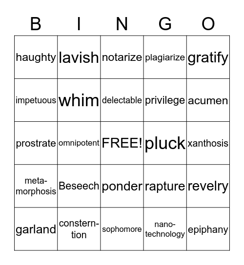 Lesson 7  Bingo Card