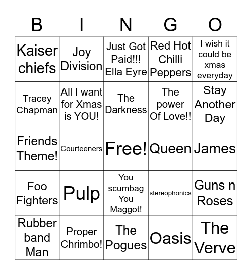 Xmas Rock  Bingo Card