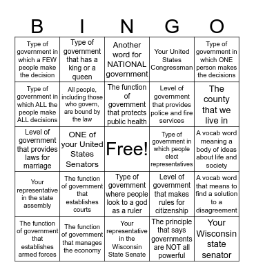 GOVERNMENT Bingo Card