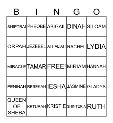 Mother's & Daughter's Bingo Card