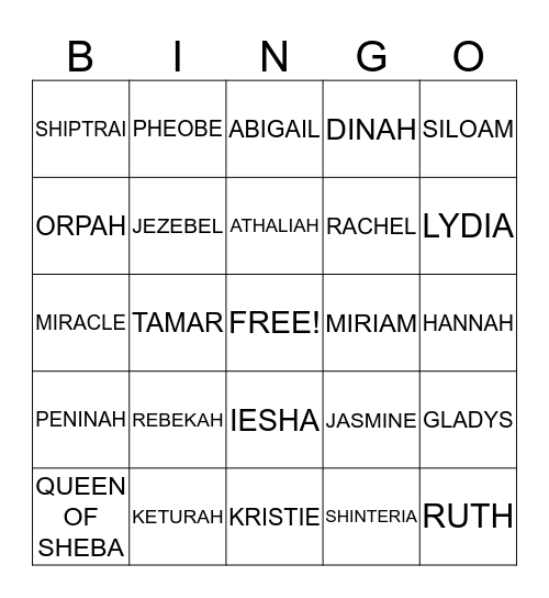 Mother's & Daughter's Bingo Card