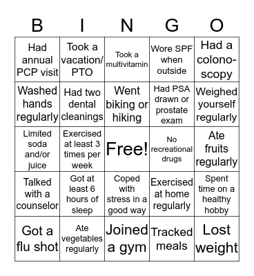 Hermann Oak Healthy Year Bingo Card
