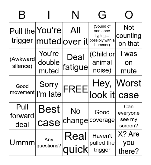 Forecast Call Bingo Card