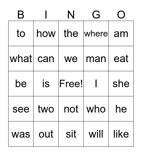 sight words U1-U3 Bingo Card