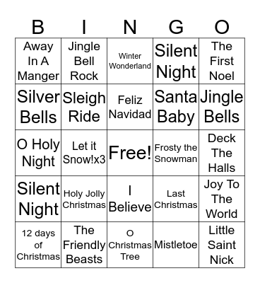 Christmas Musical Bingo Card