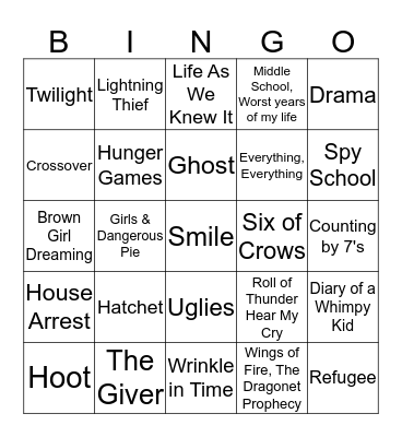 Book Cover Bingo Card