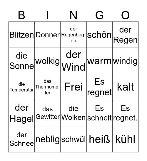 Wetter Bingo Card