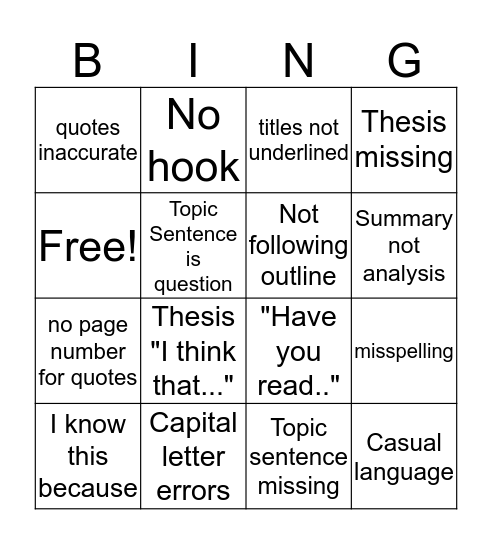 Untitled Bingo Card