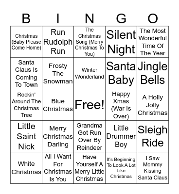 Holiday Songs Bingo Card