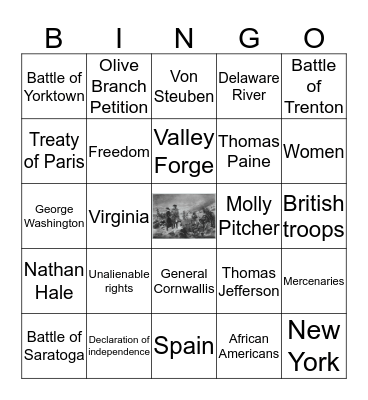 American Revolution Bingo Card