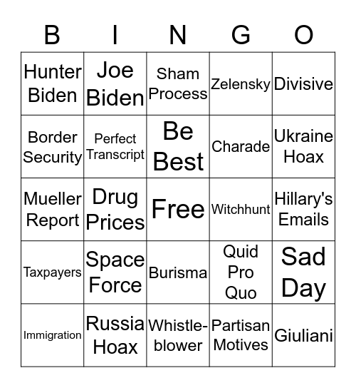 Impeachment Bingo Card