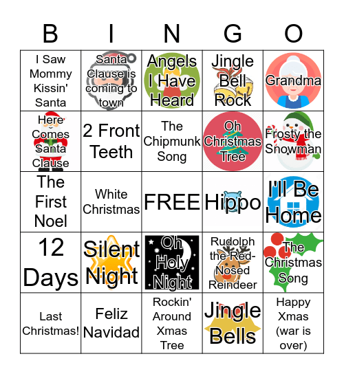 Christmas Song Bingo Card