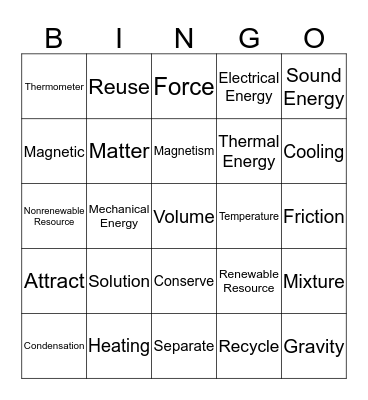 Christmas Science Bingo Card