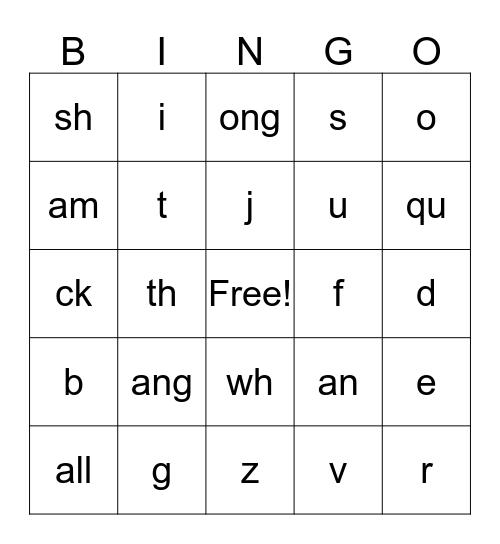 Fundations Sounds BINGO Card