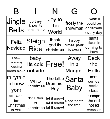 Christmas Songs Bingo Card