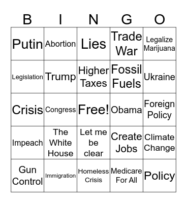 Debate Bingo Card