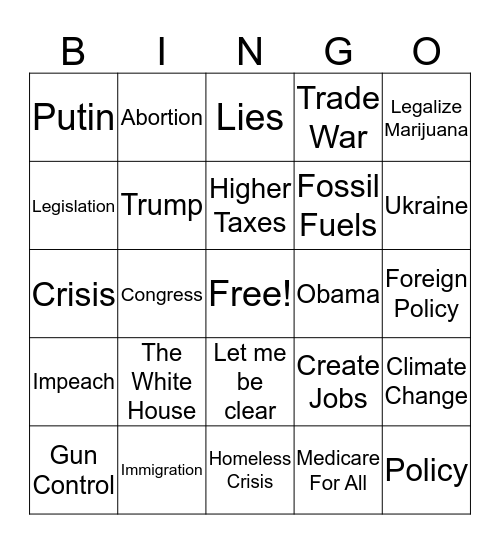 Debate Bingo Card