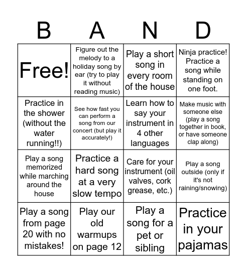 KMS Band Bingo! Bingo Card