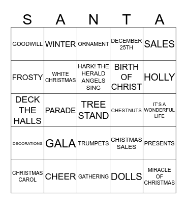 MERRY CHRISTMAS Bingo Card